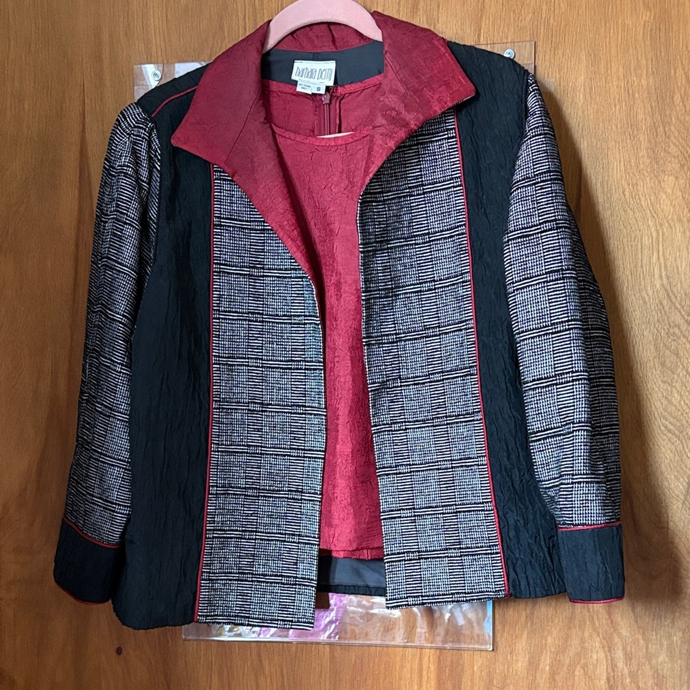 Barbara Perry Fiber Artist Red & Black Panel Jacket